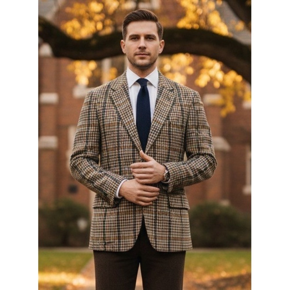 Henry Cottons Donegal Tweed Wool Plaid Sport Coat Herringbone Men's 50‎ Italy